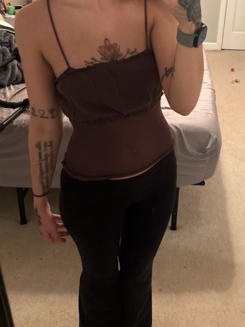 Brown Sheer Mesh Cami Tank Top - Women